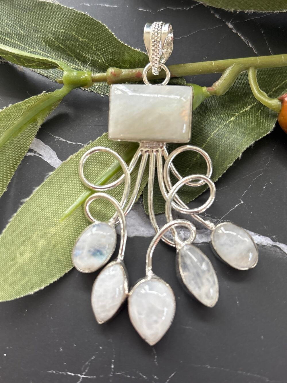 925 Silver Rainbow Moonstone Chandelier Pendant